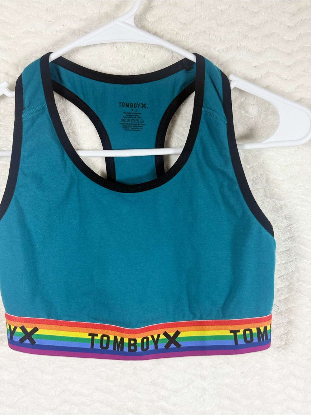 TomboyX Teal Racerback Sports Bra with Black Trim